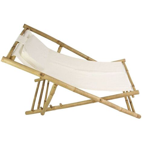 Liegestuhl "Relax" aus Bambus Holz, creme, klappbar, Gartenstuhl