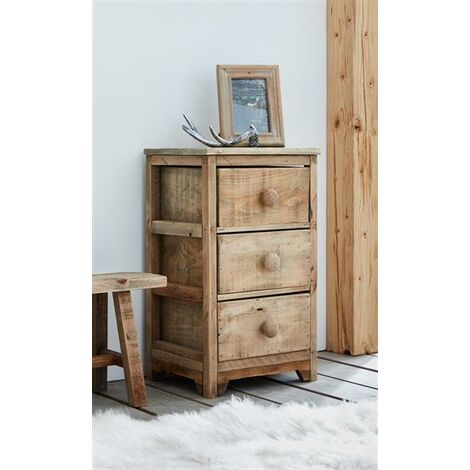 Kommode mit 3 Schubladen aus recyceltem Holz im Shabby Look, Nachtschrank, Flurkommode, Schubladenschrank