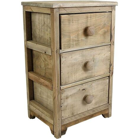Kommode mit 3 Schubladen aus recyceltem Holz im Shabby Look, Nachtschrank, Flurkommode, Schubladenschrank