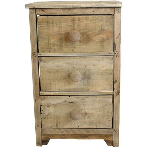 Kommode mit 3 Schubladen aus recyceltem Holz im Shabby Look, Nachtschrank, Flurkommode, Schubladenschrank