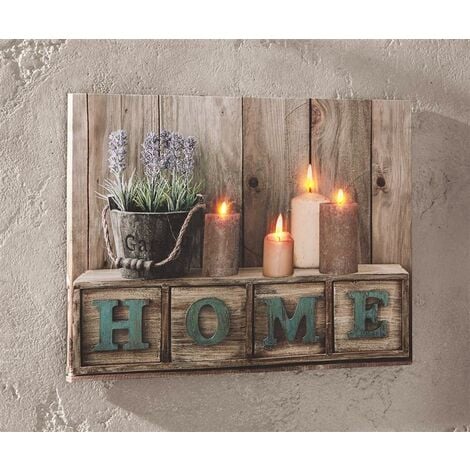 LED Bild Home, Leinwand mit Beleuchtung, flackernde Kerzen, Wanddeko