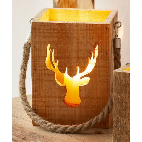 Kerzenhalter Hirsch Holz aus Kerzenständer mit Hängelaterne, recyceltem Holzlaterne, im Shabby Look Windlichtglas, Windlicht