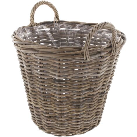 Pflanzkorb "Rustikal" Ø 45x40 cm groß, aus Rattan, rund, grau