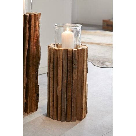 Windlichtsäule "Rustikal" aus recyceltem Holz, 41 cm hoch, Dekosäule