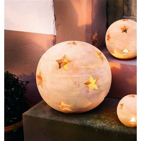 Dekokugel Sterne aus Terracotta, Ø 30 cm, Windlicht, Kerzenhalter,  Gartenkugel, Gartendeko für Draußen