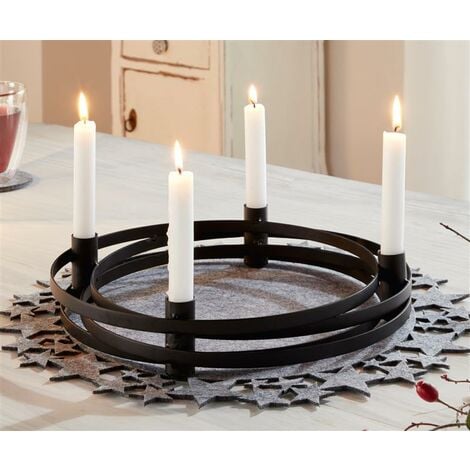 Adventskranz Modern aus Metall, rund, Ø 34 cm, Kerzenständer für 4 Kerzen,  Metallkranz