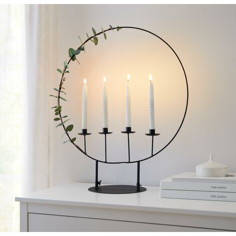 Kerzenhalter Circle aus Metall, schwarz, für 4 Kerzen, 70 cm hoch,  Kerzenständer