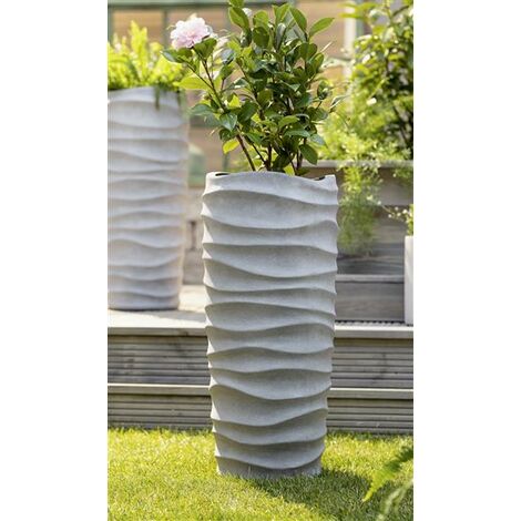 Übertopf "Betonoptik" in grau mit Wellen Design, 76 cm hoch, Pflanztopf