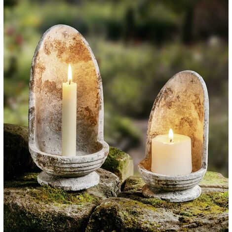 2x Kerzenhalter "Stone" in Steinoptik, aus Steingut, Windlicht