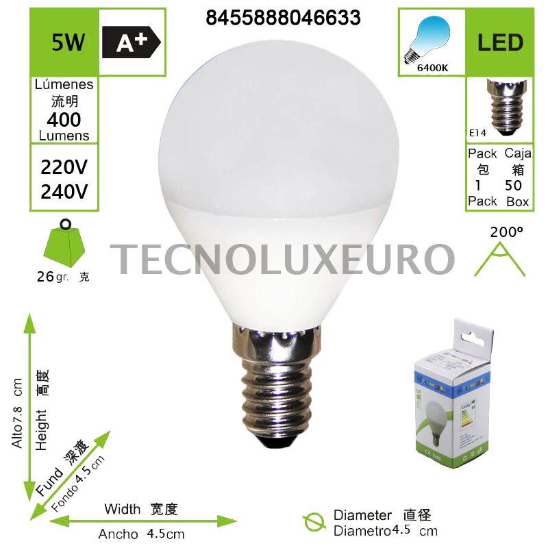 Bombilla LED Esférica Pack 3 uds. E14 5W Luz Cálida Matel