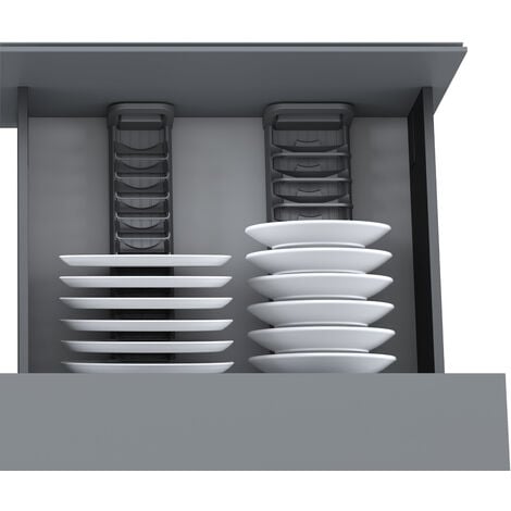 Emuca Orderbox Tellerhalter für Schublade, 90x470 mm, Grau anthrazit,  Aluminium und Kunststoff