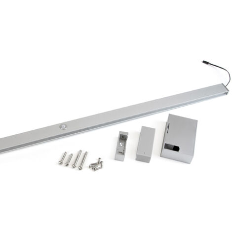 Emuca Garderobenstange mit LED-Licht Castor mit abnehmbarer Batterie und Bewegungssensor, L858mm, Kunststoff und Aluminium, Metallic grau