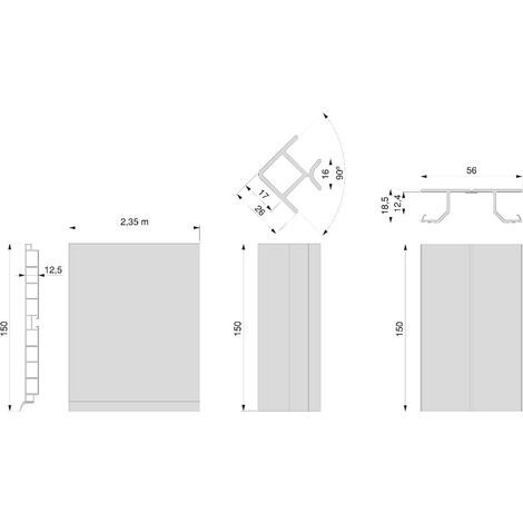 Emuca Satz von 2 Plasline-Küchenleisten mit Verbindungsbeschlägen, Höhe 150mm, 2 Stangen Länge 2,35m, Kunststoff, Satiniert