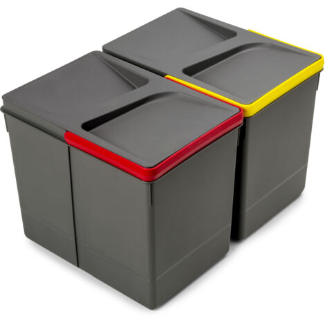 Emuca Lot Recycle Behälter für Küchenschublade, Höhe 266 mm, 2x15 Liter, Kunststoff anthrazitgrau
