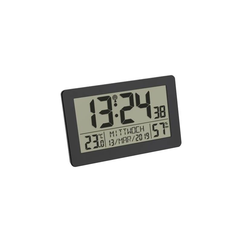 TFA DOSTMANN 60.2557.01 - RELOJ DE PARED DIGITAL CONTROLADO POR RADIO, PANTALLA GRANDE, INDICADOR DE TEMPERATURA, FECHA, DÍA DE