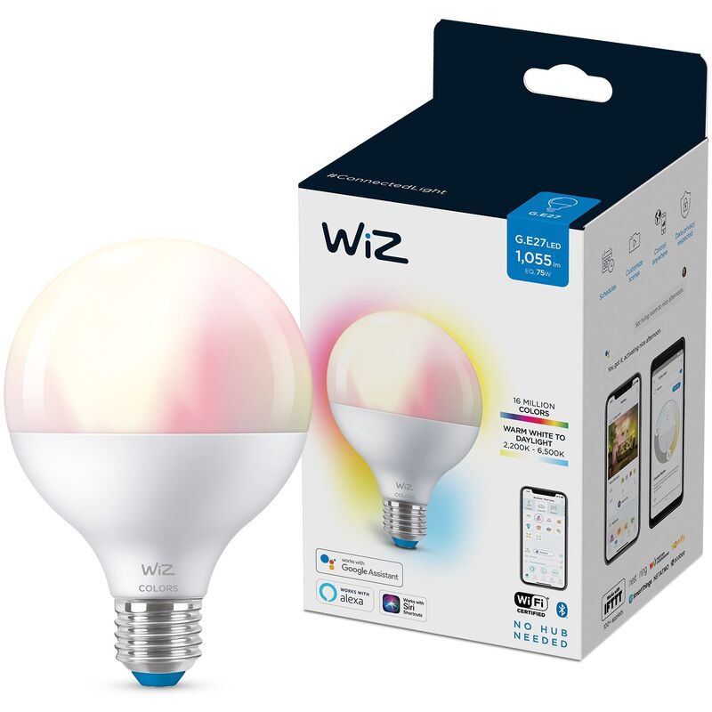 WIZ BOMBILLA WIFI Y BLUETOOTH LED REGULABLE COLORES GLOBO G95 75W E27 LUZ BLANCA Y DE COLORES, 2200-6500K, 11W (EQUIVALE A 75 W)