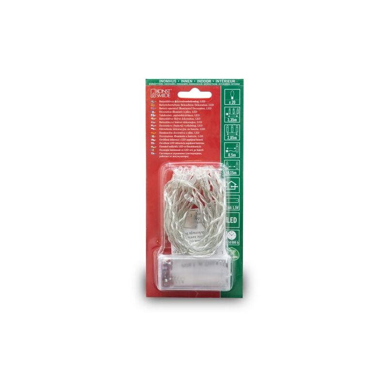 KONSTSMIDE 1068-010 - GUIRNALDA LED PARA EL ÁRBOL DE NAVIDAD (20 DIODOS DE BLANCO CÁLIDO, PILAS 3 X AA DE 1,5 V, HASTA 30 H, CAB