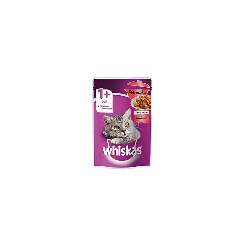 WHISKAS PORT.BTL. RAGOUT 1+ VACUNO EN JALEA | 28 X 85 G ALIMENTO PARA GATOS