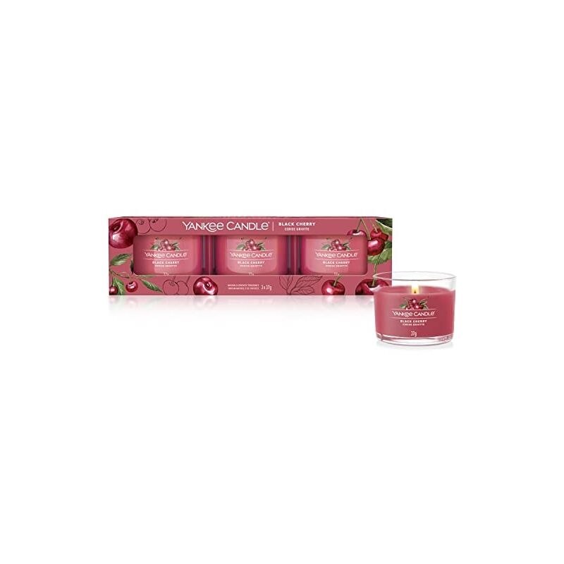 Yankee Candle Juego de velas perfumadas para regalo votivas rellenas cereza negra mezcla cera soja 3 unidades 1701393e set