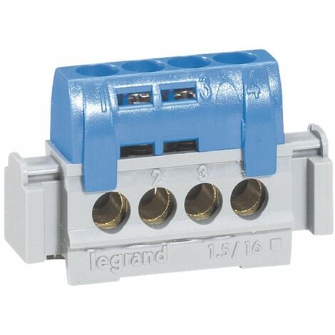 BORNIER DE RÉPARTITION IP 2X - NEUTRE - 4 CONNEXIONS 1,5 À 16 MM² -BLEU- L 47 MM LEGRAND