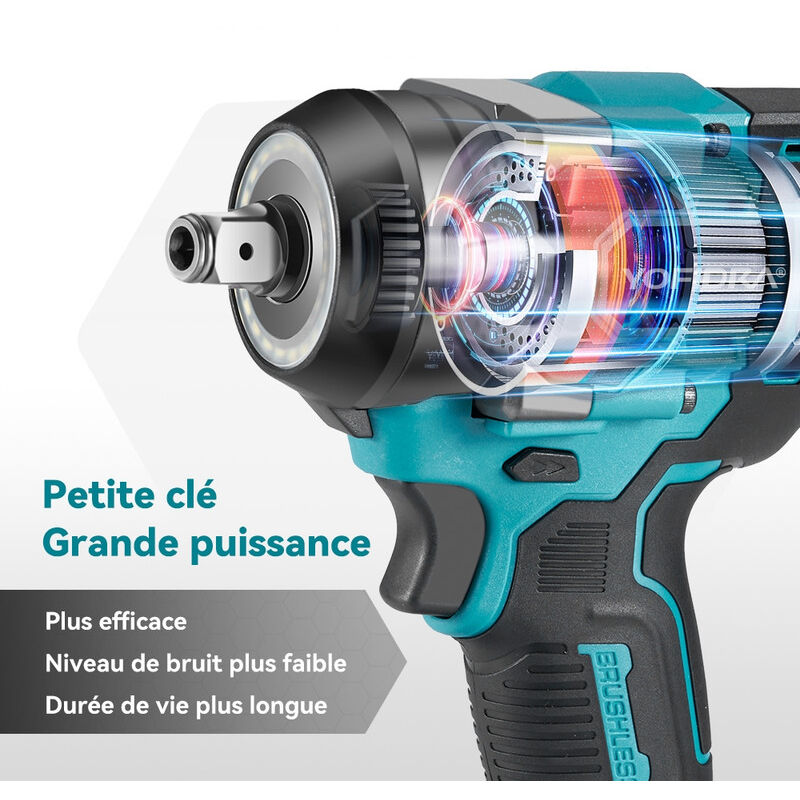 Clé à Chocs Sans Fil Brushless 600 N.m, 1/2  Boulonneuse A Choc Electrique Avec Deux Batterie Visseuse A Choc Avec 4 Douilles Pour La Voiture Et La Maison 85891180