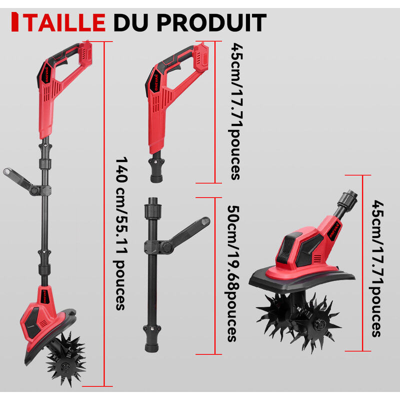 Motobineuse électrique GREENCUT GTC1200C - 1200W, 4 Lames, Largeur 30cm, Idéale Pour Jardins Et Potagers