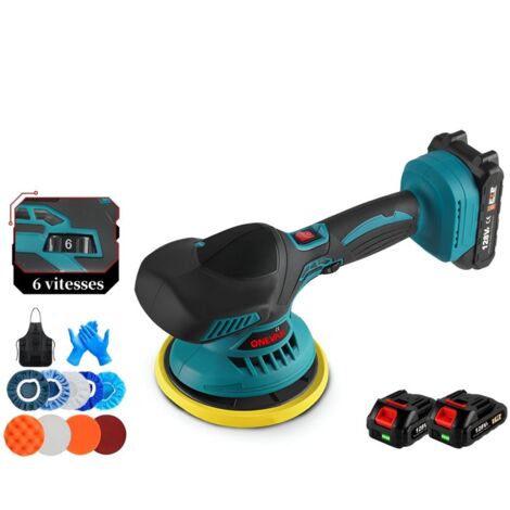 Polisseuse Voiture Sans Fil 21V - Polisseuse Excentrique Avec 6 Vitesses, 2 Batteries Et Kit D'accessoires - Pour Carrosserie, Meubles, Métal élimination Rayures Polissage Carrosserie