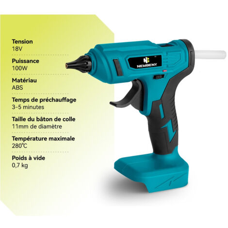 Pistolet à colle portable sans fil 100W, avec 10 bâtons de colle,Pistolet à Colle Electrique de Chauffage Rapide pour Réparation, Art et DIYrapides (Sans batterie ni chargeur - Convient pour la batter