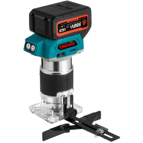 Défonceuse bois 900W ONEVAN 6mm/6.35mm/8mm,réglage à 5 vitesses table défonceuse,Affleureuse Convient à la batterie Makita 18v - avec deux batteries