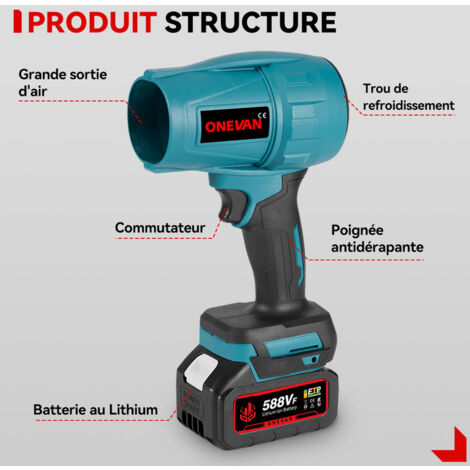 Souffleur De Feuilles Sans Fil ONEVAN 40V - 2 Batteries 6000mAh - Vitesse Jusqu'à 180 Km/h - 3 Vitesses - Pour Feuilles Et Neige