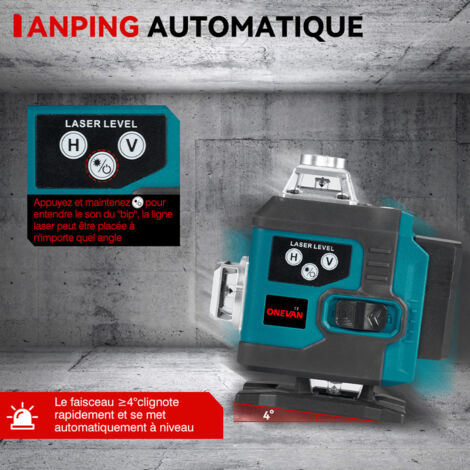 Niveau laser vert 4x360°,16 Lignes 4D Laser Auto-Nivelant Croisée Outil，Portée de travail 25 m,Avec trépied de 1 m et télécommande, deux Batterie et chargeur