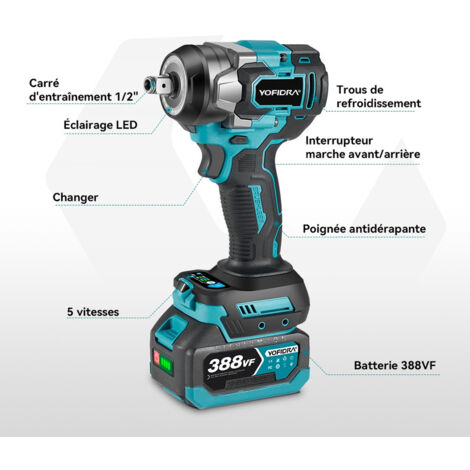 700 Nm Clé à Chocs Sans Fil Brushless Compatible Avec Makita 18V Batterie 1 2 Boulonneuse A Choc Electrique Visseuse A Chocs Avec 6 Douilles Pour Changement Pneus Voiture Sans Batteries