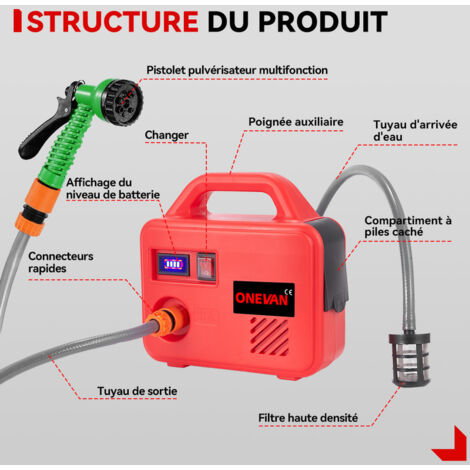 Pompe à Eau 200W Portable Pour Batterie Makita 18V - Arrosage Jardin, Lavage Voiture, 6 Modes Pulvérisation, Tuyaux 10m + 3m