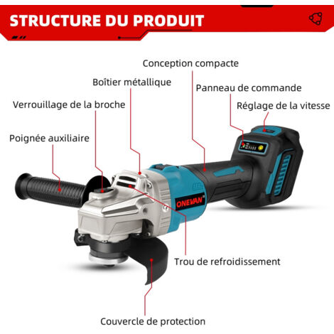 Meuleuse D'Angle Sans Fil 18V Compatible Makita - 125mm Brushless 10000 Tr/min Avec Poignée Auxiliaire