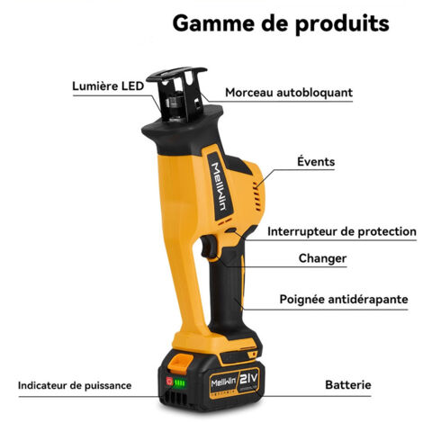 Scie Sabre Sans Fil à Batterie Lithium 10,8 V - Télescopique 170, scie sabre