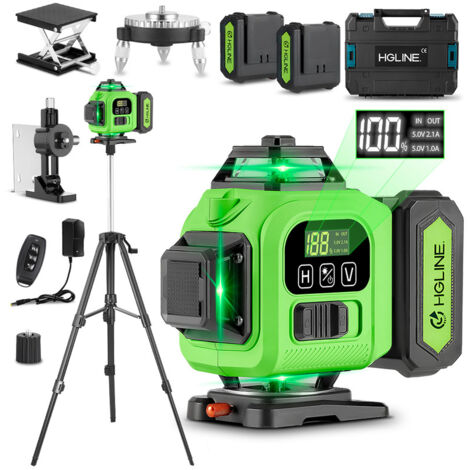 Huepar Niveau laser professionnel 3 x 360 degrés auto-nivellement avec 2 batteries Li-ion, ligne