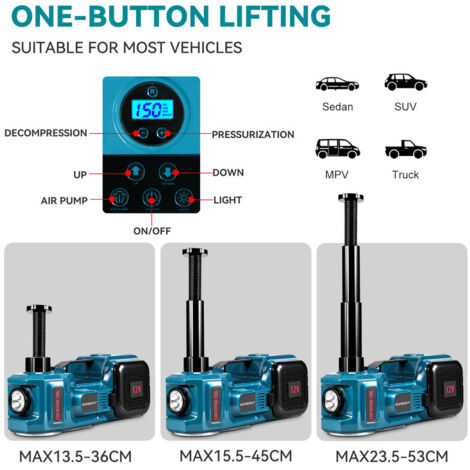 Cric Électrique Voiture 12V 5 Tonnes 4-en-1 - Kit Complet Avec Gonfleur, Clé Dynamométrique Et Lampe LED - Levage 15.5-44.5 Cm Pour SUV Et Berline