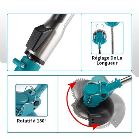 Coupe bordures sans fil 18V 125MM Poignée réglable Coupe-herbe - 2 batteries 1 chargeur et 8 lames