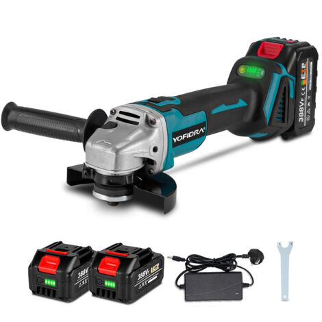 Onevan – Meuleuse d'angle sans fil 125 mm – Moteur Brushless – 4 vitesses – 1280 W – Avec 2 batteries 4.0Ah pour coupe métal