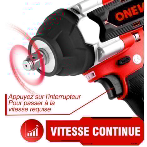 ONEVAN 1800Nm Clé à Chocs Sans Fil Brushless,3 vitesses,1/2 " Boulonneuse a Choc avec 2x588VF Batterie - rouge