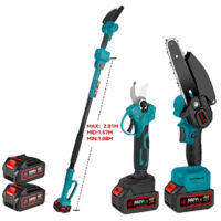 Ensemble secateur electrique sur perche et Tronçonneuse à perche télescopique, perche télescopique réglable de 2m + Tronçonneuse sans balais de 6 pouces + Sécateur électrique de 25 mm, avec batterie