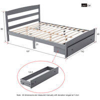 Double Bed Frame Wooden Bed 4ft6 with Drawers, Solid Pine Double Bed with Headboard and Footboard Bedroom Furniture for Adults, Kids, Teens (Grey)