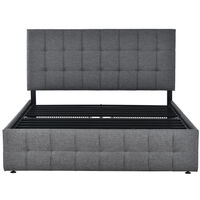 Double bed, Upholstered Bed Frame with 4 Storage Drawers, Adjustable Height Headboard & Square Stitched Design, Metal Slat Support, Linen Material (Double 4ft6 135*190 cm, Grey)