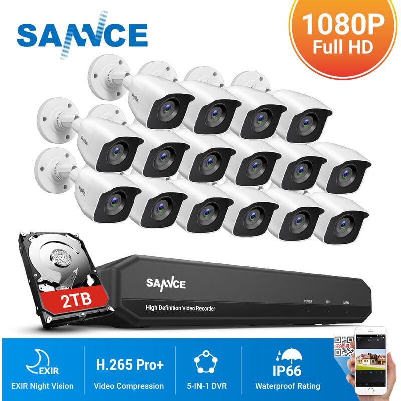 SANNCE 4CH 5 en 1 1080p Sistema de cámara de seguridad CCTV DVR y cámara de  vigilancia CCTV con cable 1080p para interiores y exteriores Kits de  videovigilancia 4 cámaras - Sin disco duro