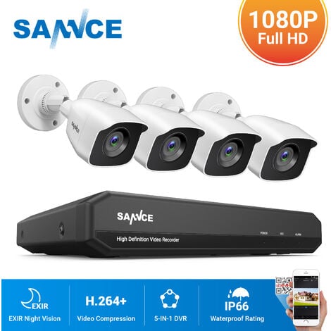 SANNCE Cámaras de seguridad para el hogar con cable de 1080p con visión  nocturna EXIR de 100 pies, impermeable IP66 para cámara de seguridad de