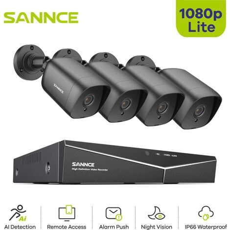 SANNCE KIT Cámara de vigilancia 8CH TVI DVR grabadora + 4 camára HD 1080P Exterior visión nocturna de 20m -Sin disco duro