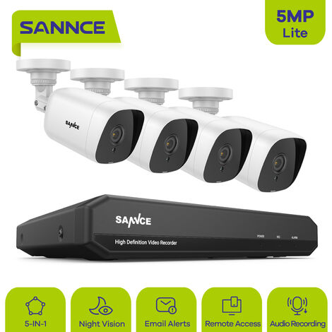 SANNCE 4CH 5 en 1 1080p Sistema de cámara de seguridad CCTV DVR y cámara de  vigilancia CCTV con cable 1080p para interiores y exteriores Kits de  videovigilancia 4 cámaras - Sin disco duro