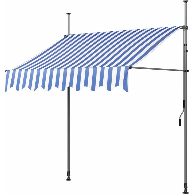 BAMNY Toldo Articulado con Armazón, Terraza Balcón Toldo Altura Ajustable con Manivela, Resistente a los Rayos UV, de Metal y Poliéster, Sin Taladrar, 200 x 120cm, Azul y Blanco