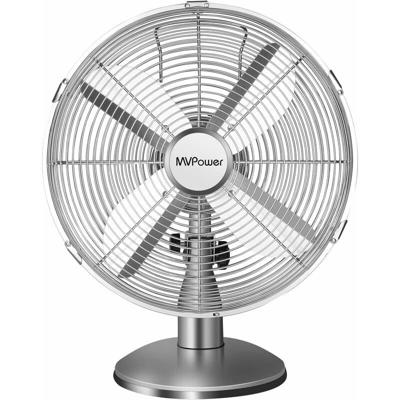 BAMNY Ventilador de Mesa, Ventilador de Escritorio de 12 Pulgadas, diámetro de 34,5 cm con 3 Niveles de Velocidad, oscilación conmutable de 75 °, 35 W, Metal Cromado