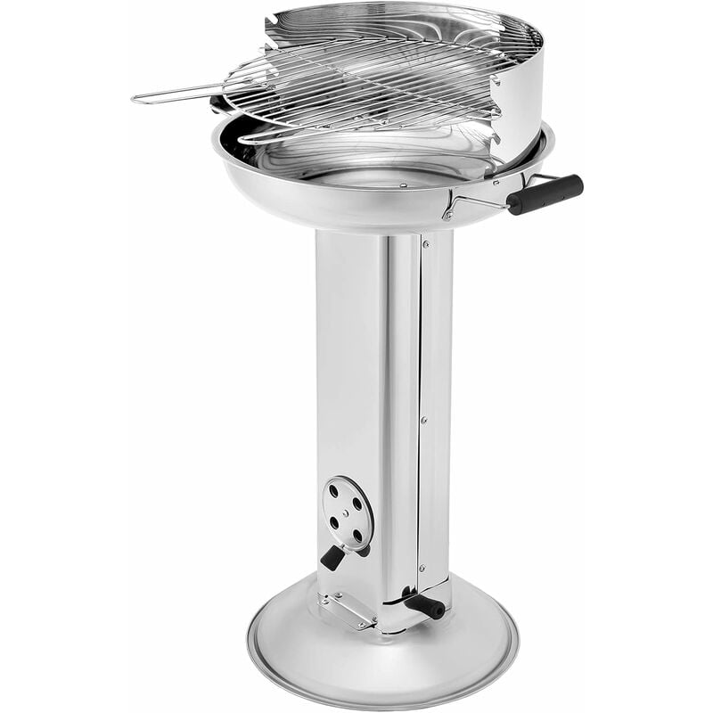 BAMNY Parrilla de columna de acero inoxidable, parrilla de carbón, 52 * 43 * 84,5 cm, con parrilla regulable en altura (H: 9-20 cm, Ø 39 cm), cenicero, controlador de ventilación y asa, fácil de transportar y limpiar